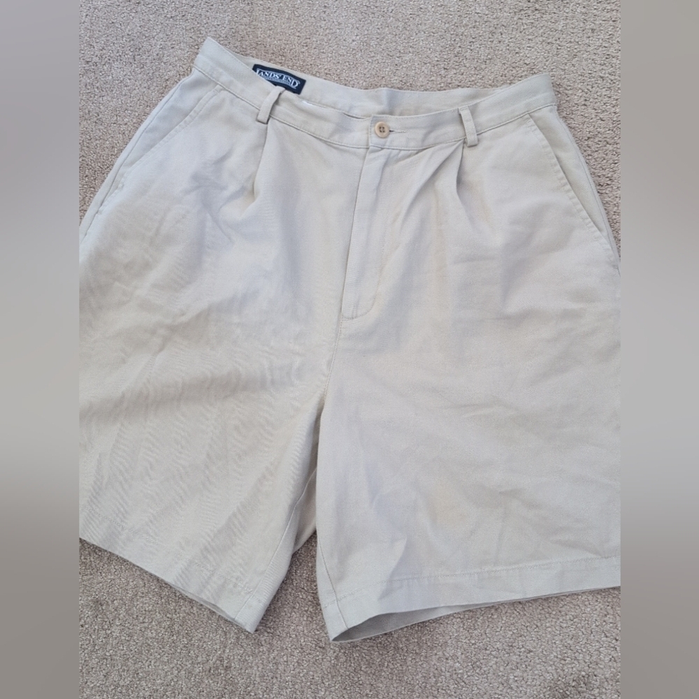 Lands End 100% Cotton High Rise Khaki Shorts - Picture 3 of 9